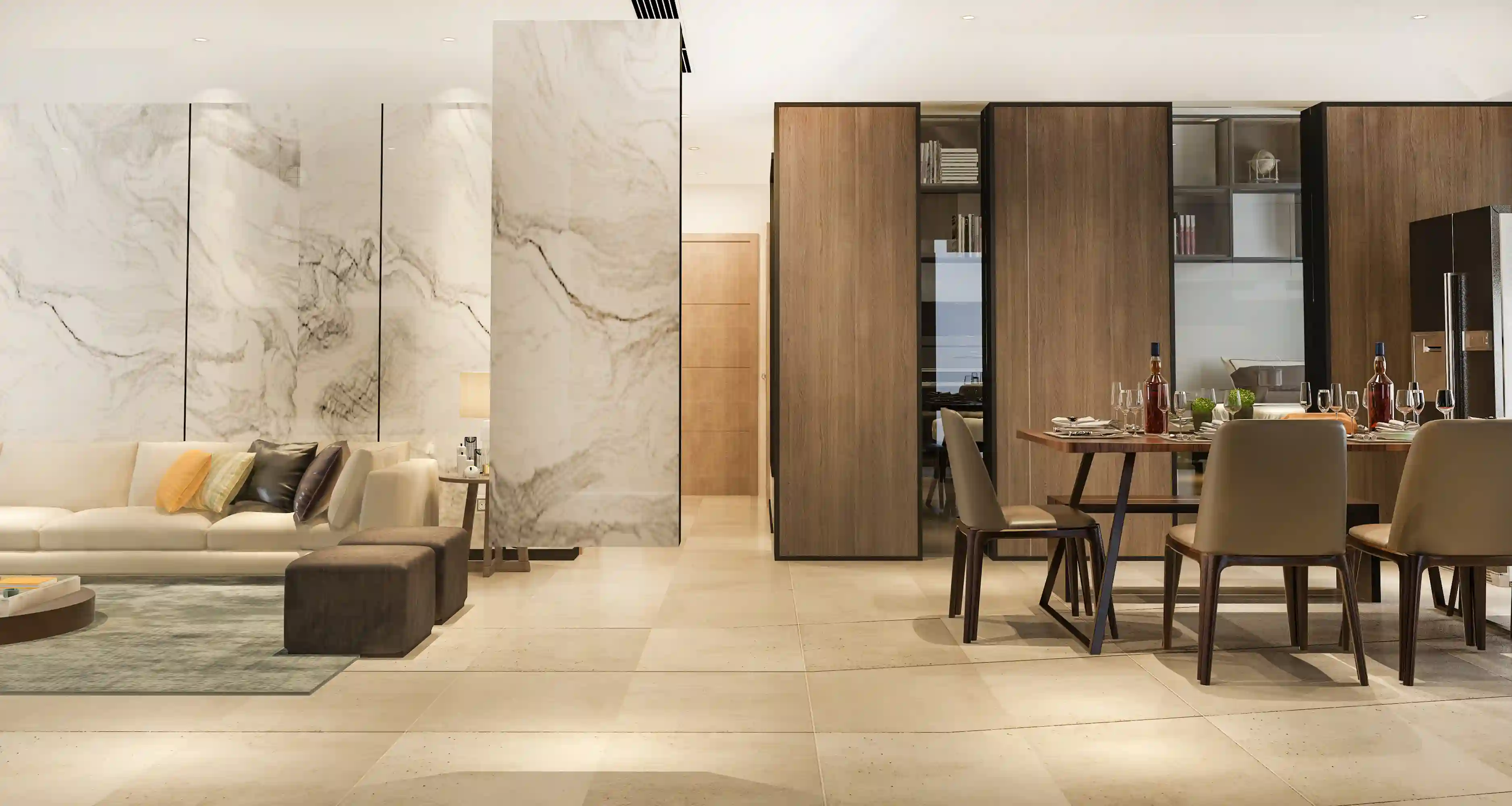 Seamless Indoor-Outdoor Living: Extending Living Room Tiles into the Veranda
